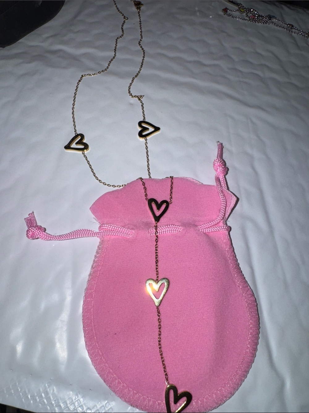 Gold Heart Link Y-Necklace in Pink